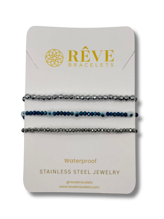 EVERYDAY BRACELET STACK IN SILVER & BLUE